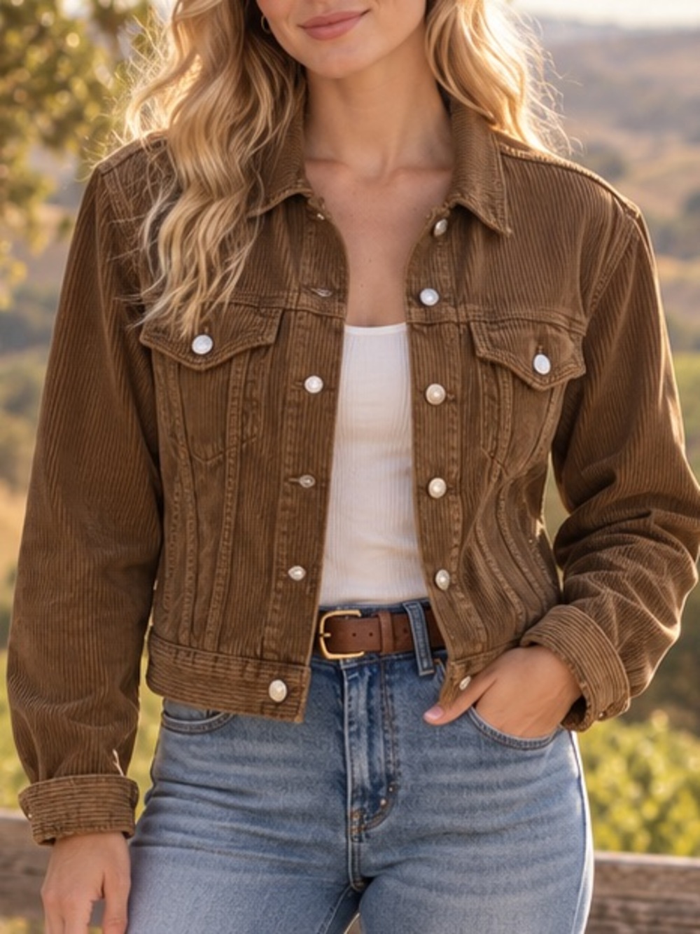 Princess Polly Brown Corduroy Oversized Trucker Jacket M/L Western Boho